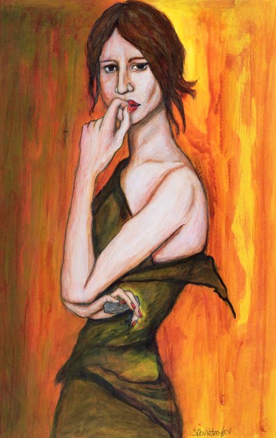 Green Dress and Mobile Phone by Stevie Taylor